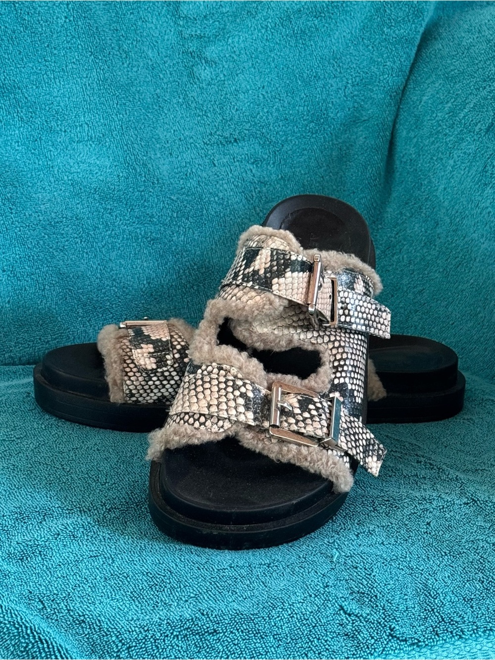 Aerosoles Womens Olivia Slides Sz 10 Snakeskin Fur